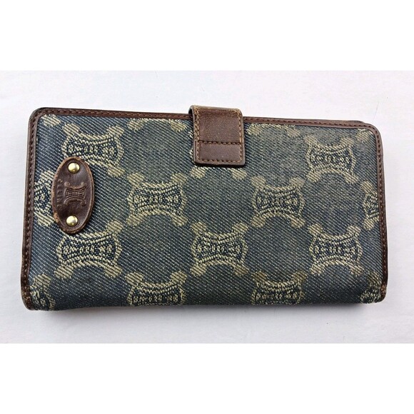 CELINE Logo Macadam Pattern Denim Full Size Snap Wallet - Picture 2 of 8